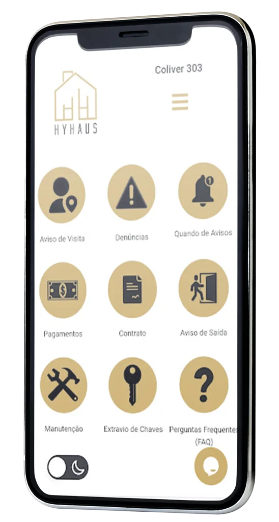 Aplicativo da HyHaus Coliving aberto no celular